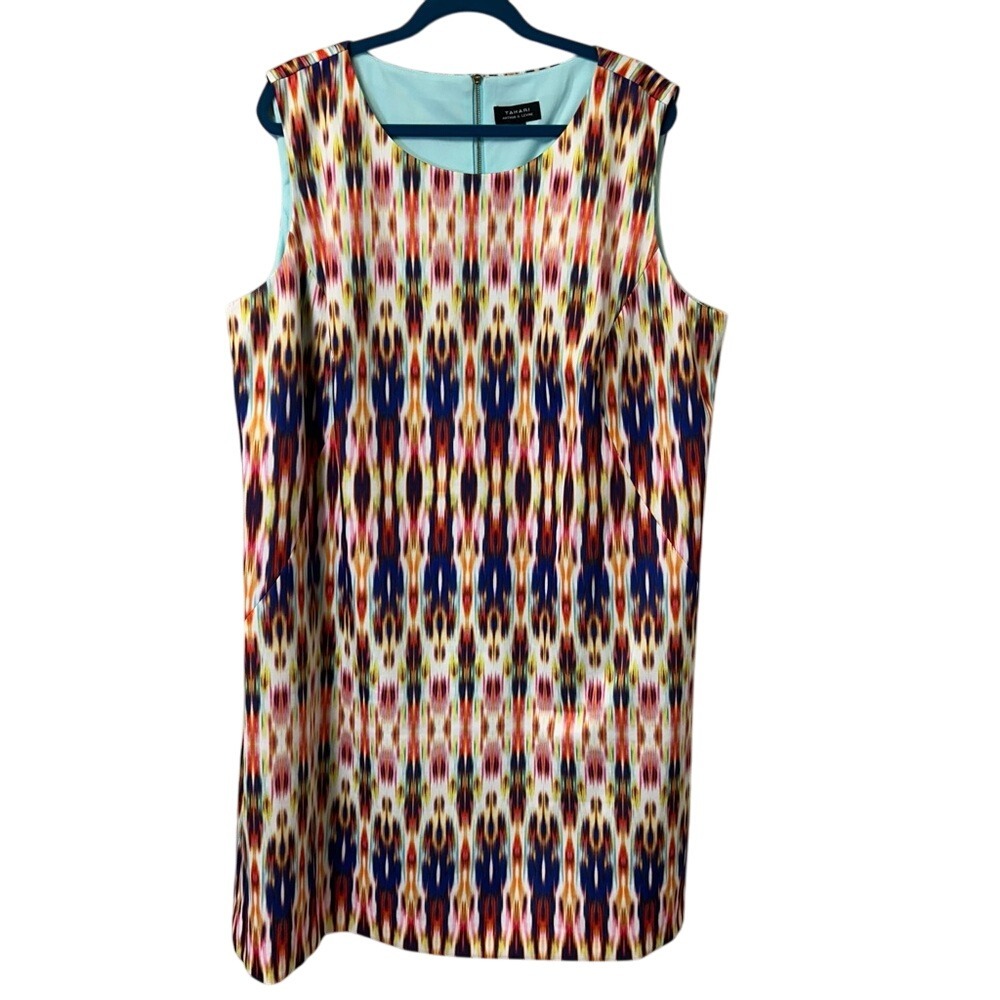 Tahari‎ ASL Vibrant Multicolor Sleeveless Shift Dress Lined Plus Size 20W
